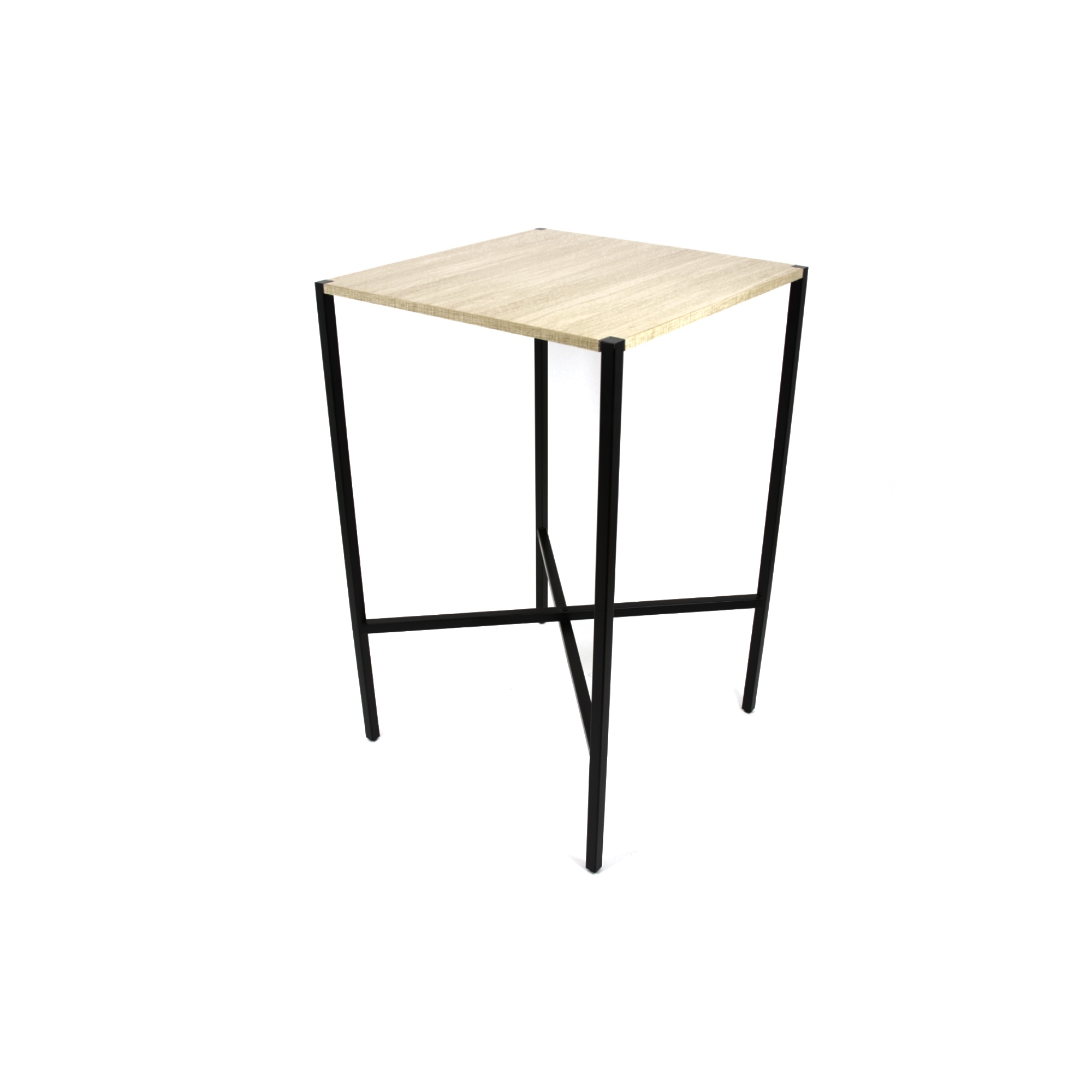 Photo de Table haute carrée noire en métal et bois clair Kross - lot de 8 pièces